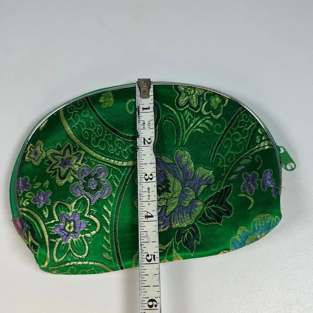 Unbranded Makeup Bag Green Womens Small Floral Brocade Satin Pouch Excellent